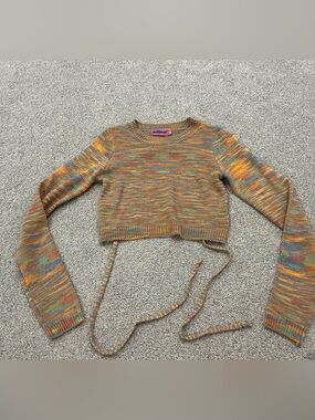 Edikted Multicolor Marled Knit Long Sleeve Crop Top with Ties
